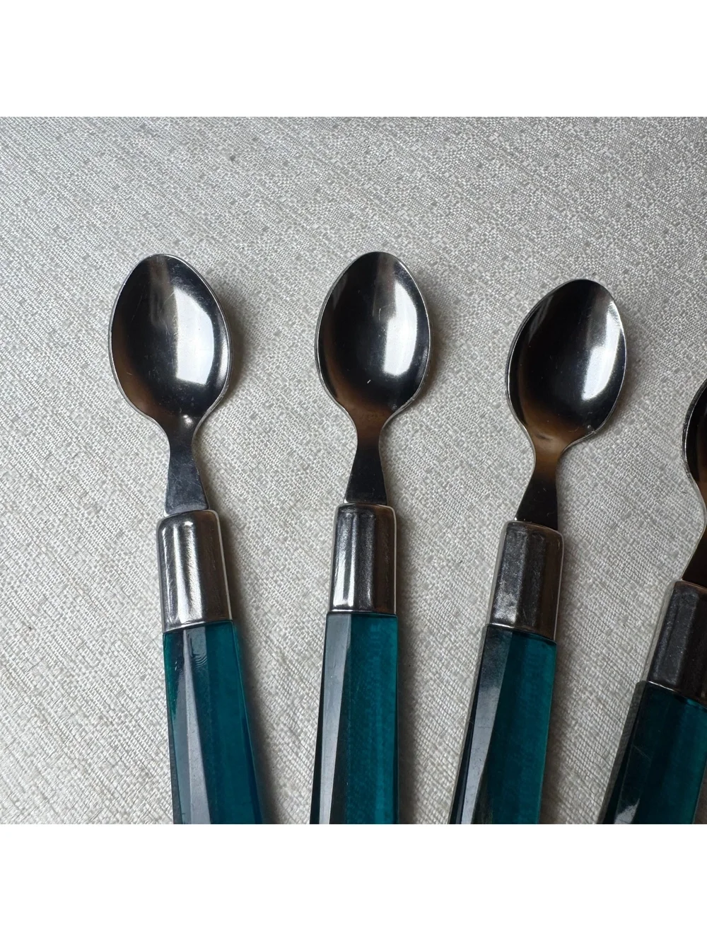 Vintage Teal Acrylic Handle Teaspoons Set of 4 Stainless Steel 5.5 Inch